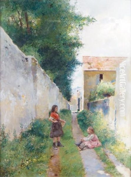 Pontoise, Fillettes Conversant Sur Le Chemin - view 1