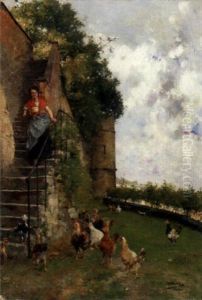 Feeding The Chickens by Luis Jimenez Y Aranda