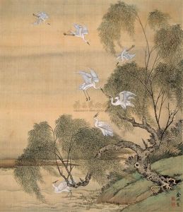 Flying Egrets And Willow by Jin Cheng