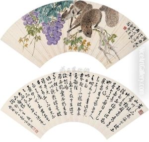 Squirrel And Grape Calligraphy by Jin Mengshi