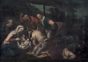 Nativita Con Visita Dei Pastori by Jacopo Bassano (Jacopo da Ponte)