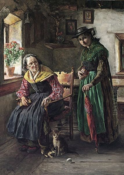 Grosmutter Und Enkelin In Tracht In Der Guten Stube Eines Bauernhauses - view 1