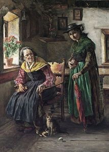 Grosmutter Und Enkelin In Tracht In Der Guten Stube Eines Bauernhauses Grosmutter Und Enkelin In Tracht In Der Guten Stube Eines Bauernhauses