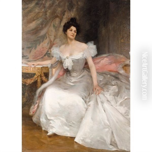 Portrait De Jeune Femme En Robe Blanche - view 1