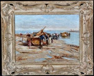 Yorkshire Fisherfolk Hauling Cobles Onto A Beach