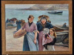 Fisherwomen On The Shore by Robert Jobling