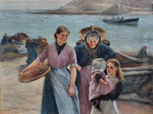 Fisherwomen On The Shore by Robert Jobling