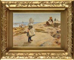 Fishergirls At Cullercoats by Robert Jobling