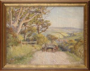 A Horsecart On A Country Lane Descending Towards A North Yorkshire Village