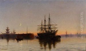 Shipping Off A Jetty At Dusk