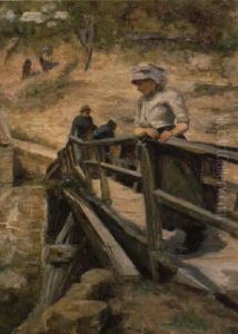 The Old Wooden Bridge At Staithes Harbour by Robert Jobling