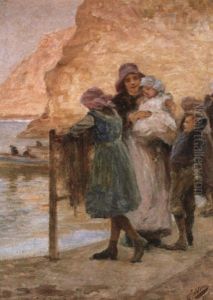 Women And Children At Staithes by Robert Jobling