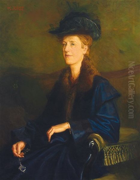 Halbfigurliches Portrait Einer Dame In Pelzverbramtem Kleid Mit Lorgnon In Der Rechten - view 1