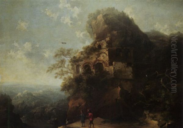 A Mountainous Landscape With Travellers On A Winding Road - view 1