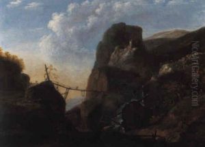 Romantische Gebirgslandschaft Mit Einer Brucke by Hans De Jode