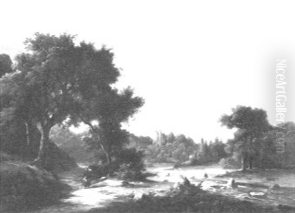 Romantische Landschaft Mit Flus Und Burg - view 1