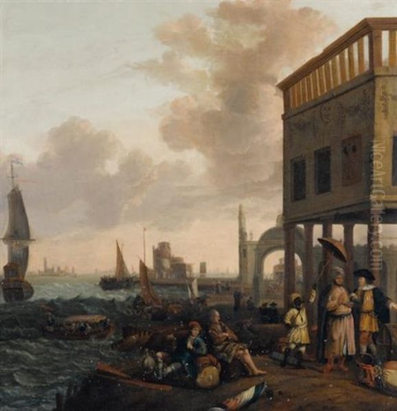 A Mediterranean Harbour View With Figures - view 1