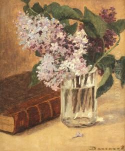 Natura Statica Cu Carte Veche Si Liliac by Ludovic Bassarab