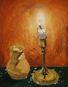Still Life With Candle And Jar by Claus Johansen
