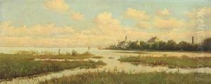 Coastal Scenery With Houses And A Church by Fridolin Hans Johansen