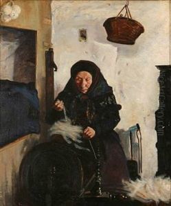Bondekone Ved Sin Rok. Mors by Fridolin Hans Johansen