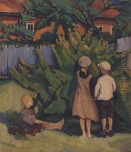 Barn Plukker Frukt by Otto Emil Johansen