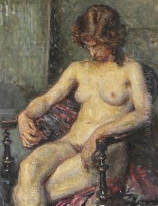 A Nude Female Model Sitting On A Chair by Viggo Johansen