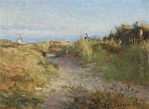 Sand Dunes In Skagen With Wind Turbines In The Background - view 1