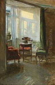 Interior With Sun Beams From The Window by Viggo Johansen