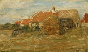 Landscape With A Haystack By A House by Viggo Johansen