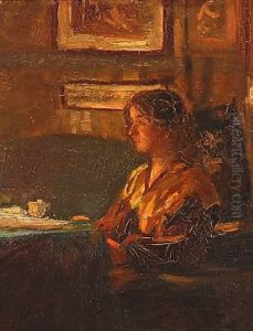 A Lady In A Living Room, Pres. The Artist's Wife by Viggo Johansen