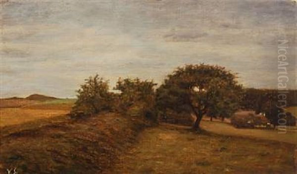 Rolling Landscape With Thatched Farmhouse by Viggo Johansen