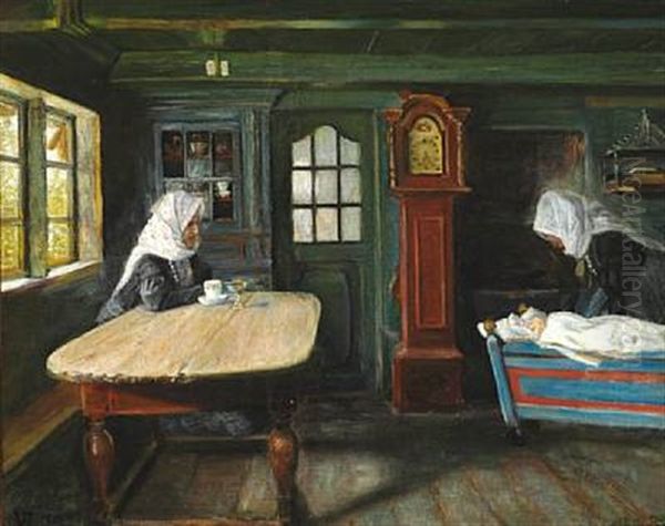 Interior From A Farmhouse With The Little One In The Cradle - view 1