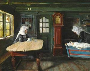 Interior From A Farmhouse With The Little One In The Cradle