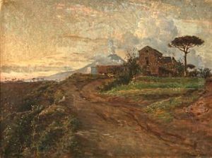 Fra Den Uudgravede Del Af Pompeji. I Baggrunden Vesuv. Aften I April by Viggo Johansen