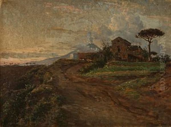 From The Unexcavated Part Of Pompeii With Vesuvius In The Background, Evening In April - view 1