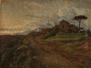 From The Unexcavated Part Of Pompeii With Vesuvius In The Background, Evening In April by Viggo Johansen