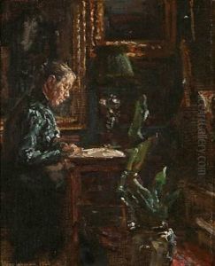 The Artist's Wife Martha In The Couples Apartment At Charlottenborg by Viggo Johansen