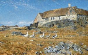 Geese In Front Of A Large Farmhouse Geese In Front Of A Large Farmhouse