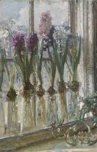 Opstilling Med Hyacinter I Glas I Vindueskarm by Viggo Johansen