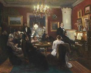 Portrait-interieur Ved Lampelys by Viggo Johansen