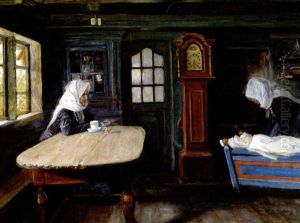 Interior Fra En Bondestue Med Den Lille I Viggen by Viggo Johansen