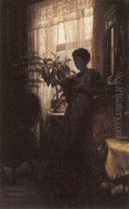 A Woman Reading In An Interior by Viggo Johansen