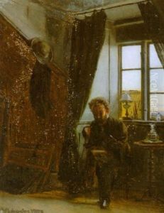 Interior Med Siddende Kunstner Ved Et Vindue Interior Med Siddende Kunstner Ved Et Vindue