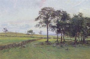 Landskab Med Store Traeer, I Baggrunden Havet by Viggo Johansen
