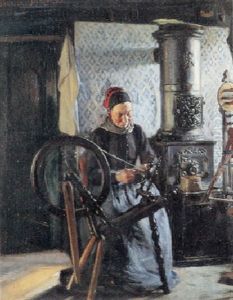 Interior Med Amagerkone, Der Spinder Foran Bilaeggerovnen Interior Med Amagerkone, Der Spinder Foran Bilaeggerovnen