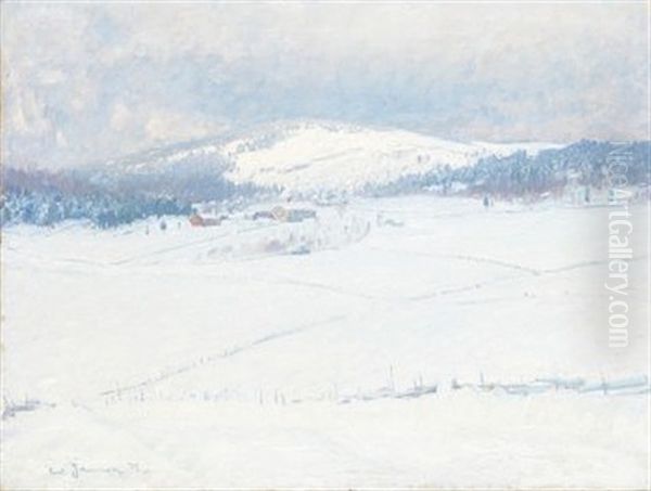 Vinterlandskap Med Gard Och Fjall - view 1