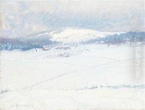 Vinterlandskap Med Gard Och Fjall by Carl (August) Johansson