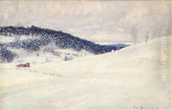 Vinterlandskap Med Fabodar - view 1