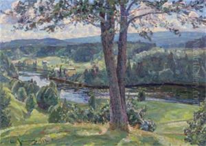 Motiv Fran Ramsele - Sommarlandskap Med Faxealven by Carl (August) Johansson